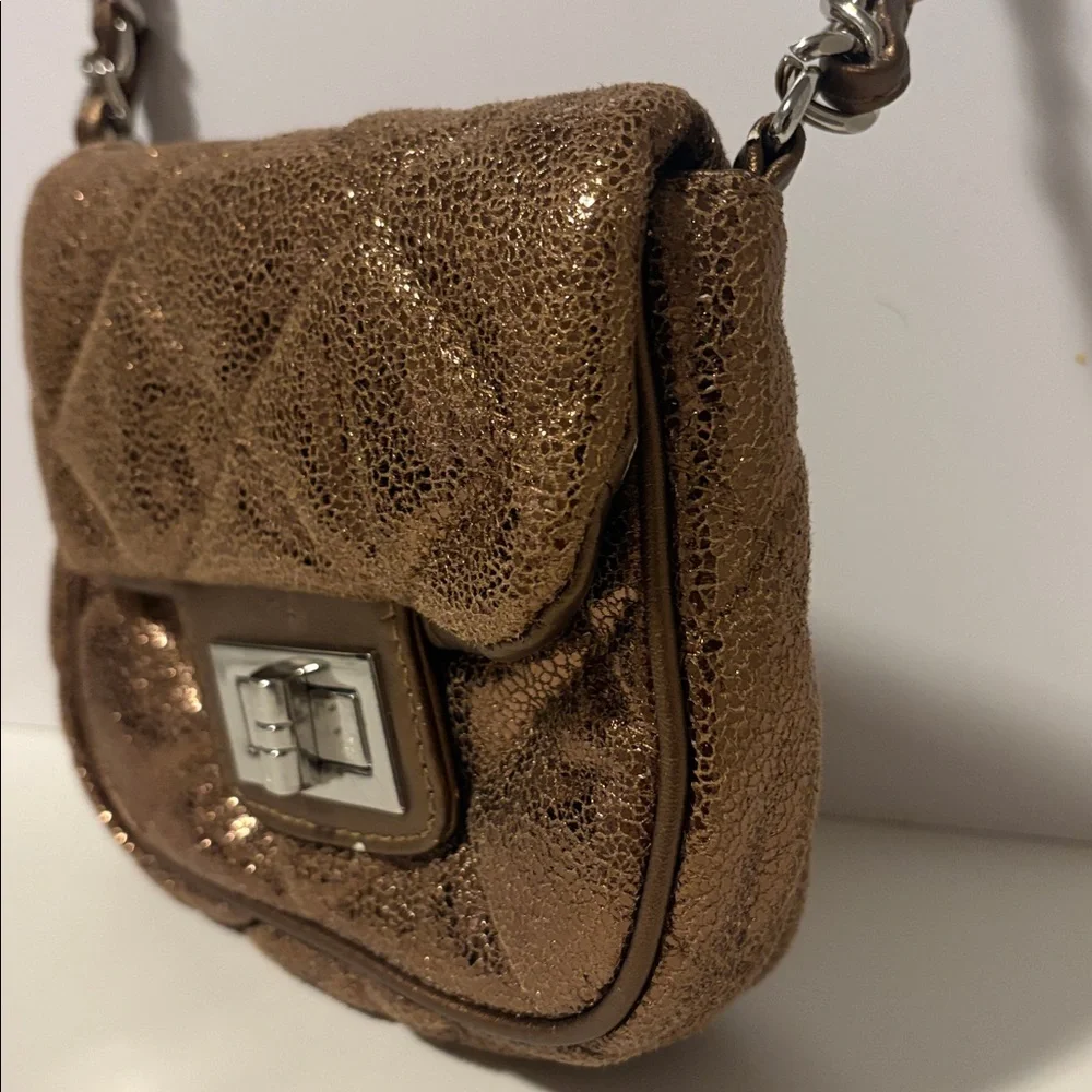 BCBGeneration Bronze Quilted Crossbody With Chain Woven Strap